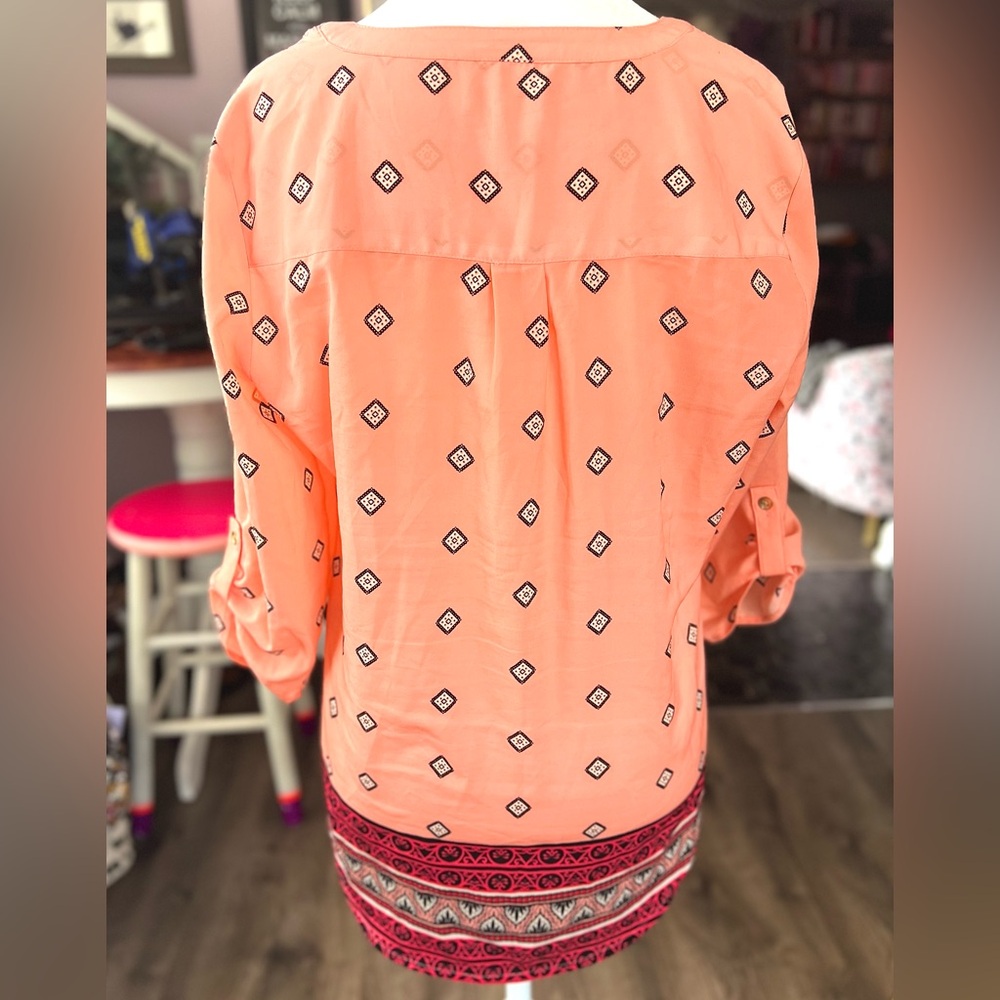 Croft & Barrow Coral Tunic Blouse with Boho Pattern - Picture 4 of 5
